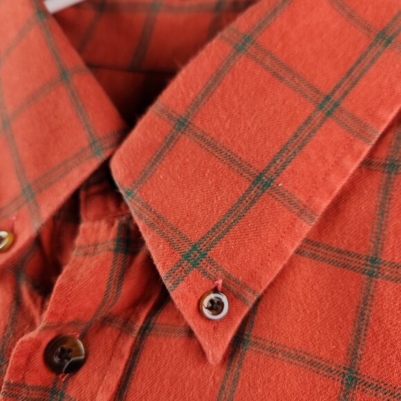 Orvis Large Adult Wool Blend Flannel Soft Lightweight Orange Green Plaid Outdoor - Picture 11 of 16